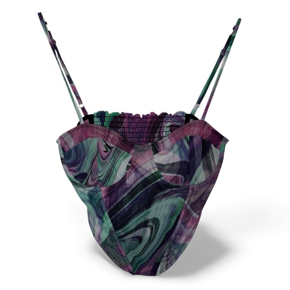 Remade by Marques Almeida Purple and Green Swirl Patterned Corset Top